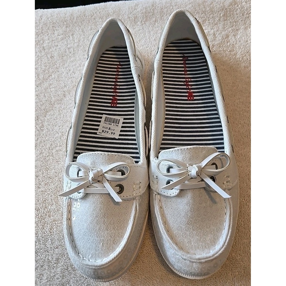 Rare American Eagle Shoes Women 8 1/2 Loafer Moccasin White Sequin Slip On New